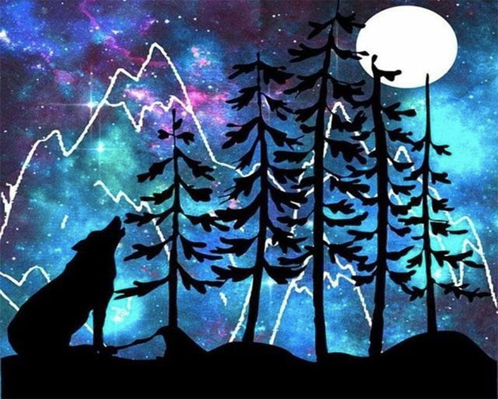 paintingnumberart Paint By Numbers Kit – Wolf Howling at Moon
