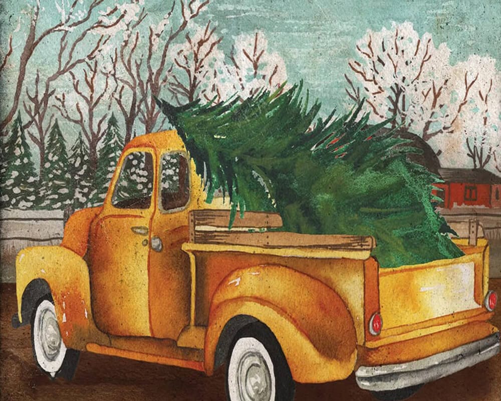 paintingnumberart Paint by Numbers Kit-Yellow Truck and Tree