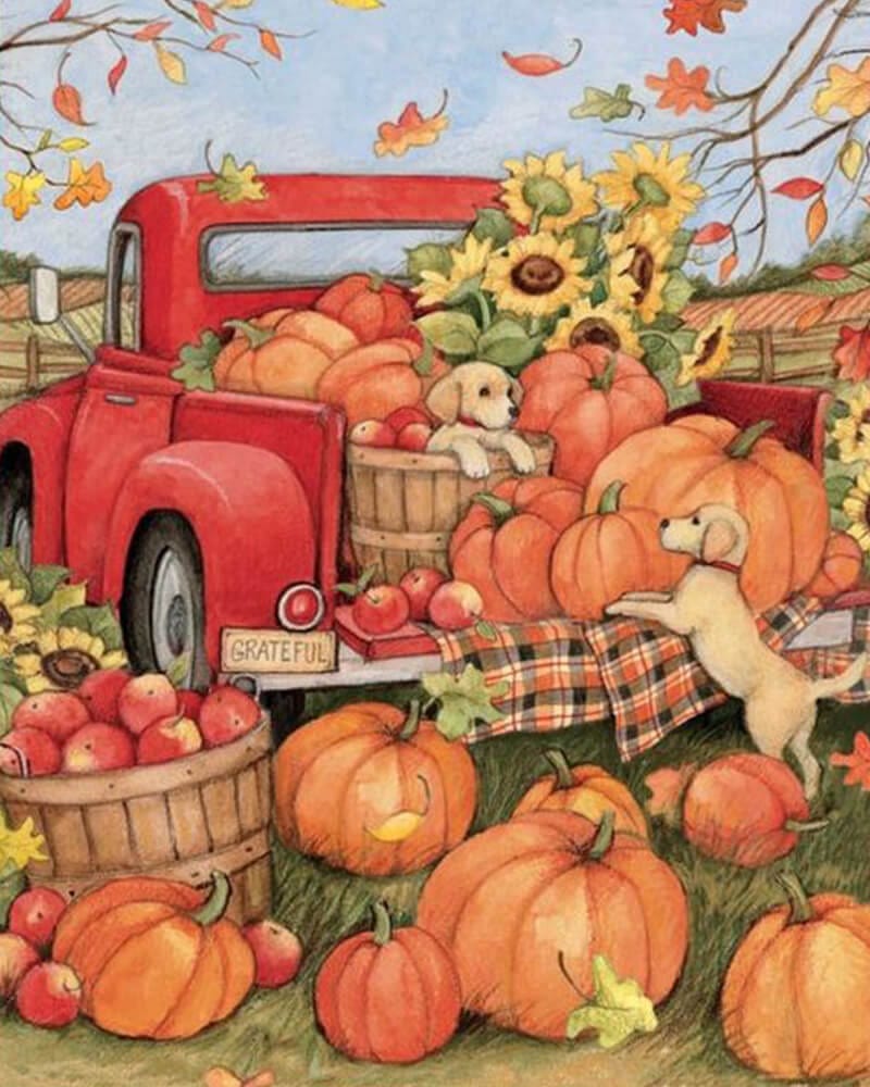 paintingnumberart Pumpkin truck-Paint by Numbers Kit