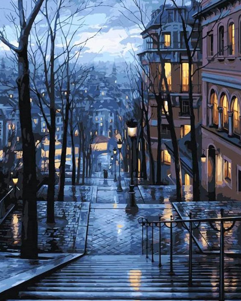 paintingnumberart Rainy Night in Paris – Cities Paint By Number
