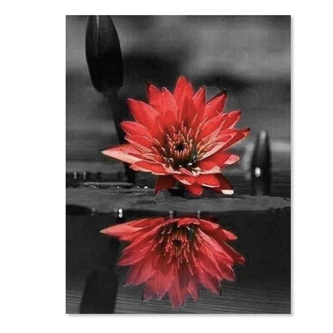 paintingnumberart Red Black Flower on Water – Flowers Paint By Number