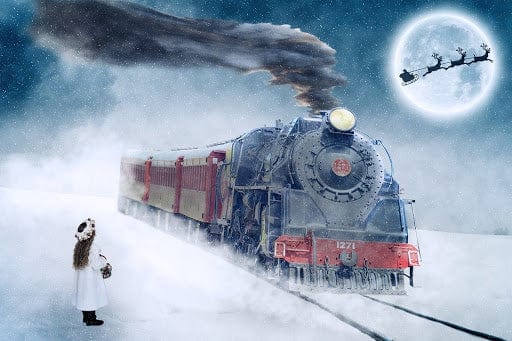 paintingnumberart Red Train In Snow – Engines Paint By Numbers