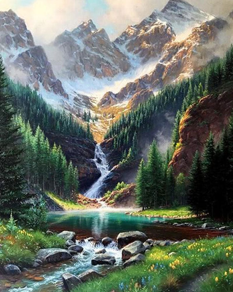 paintingnumberart Rocky Mountain Waterfall – Landscape Paint By Number