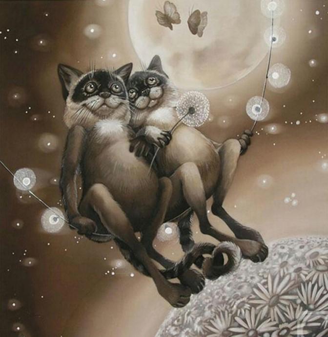 paintingnumberart Romantic Cats in space – Animals Paint By Number
