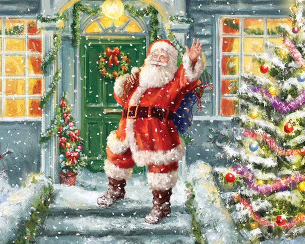 paintingnumberart Santa On Steps With Green Door-Paint by Numbers Kit
