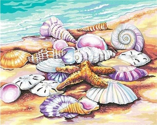 paintingnumberart Seashells on The Beach – Landscape Paint By Numbers