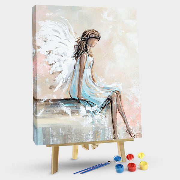 paintingnumberart Sitting White Blue Cream-Christine-Paint by Numbers Kit