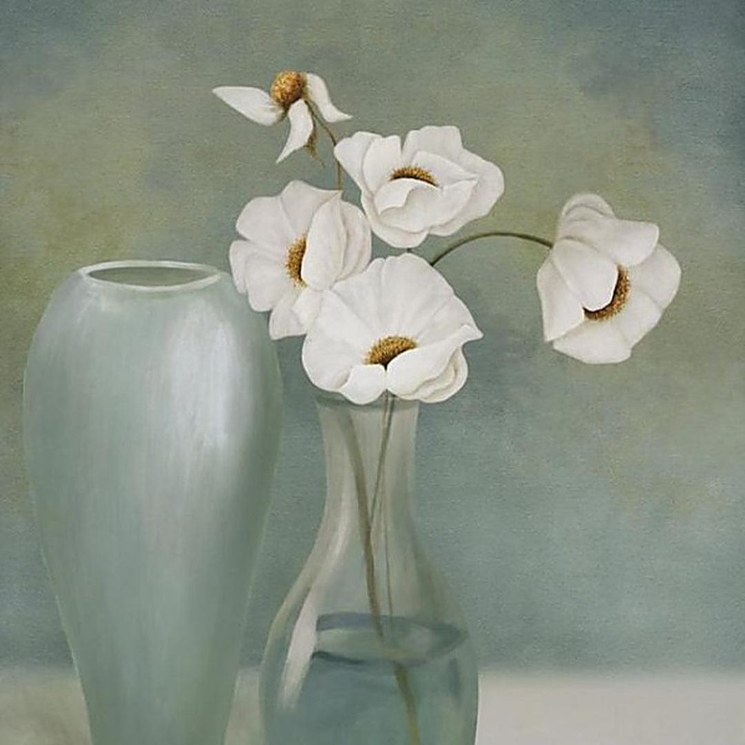 paintingnumberart Small White Flower In Elegant Artistic Bottle- Mini DIY Paint by Numbers Kit