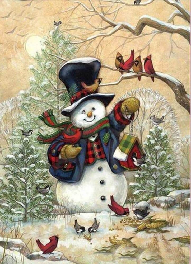 paintingnumberart Snowman And Cardinal-Paint by Numbers Kit