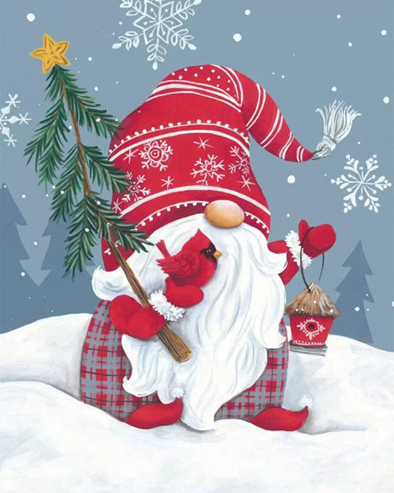 paintingnumberart Snowy Gnome with Cardinal-Paint by Numbers Kit