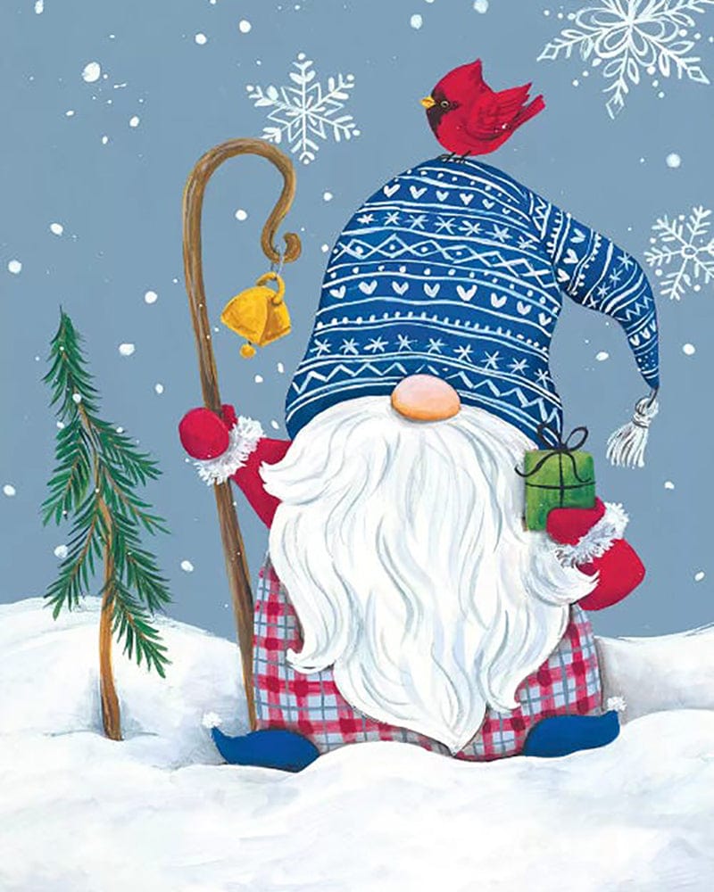paintingnumberart Snowy Gnome with Present-Paint by Numbers Kit