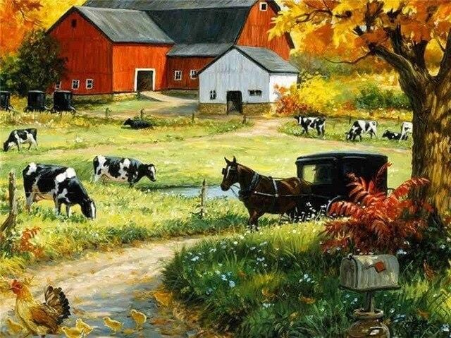 paintingnumberart Thriving Cows Farm – Landscape Paint By Number