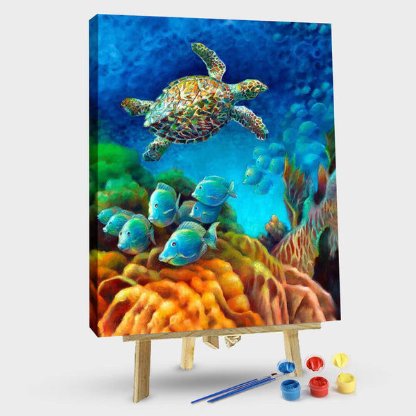 paintingnumberart Turtle under the deep sea -Paint by Numbers Kit