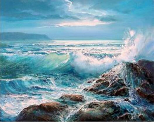 paintingnumberart Waves Crashing on Rocks – Landscape Paint By Number