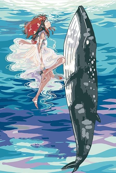 paintingnumberart Whale and little Girl – Animals Paint By Number