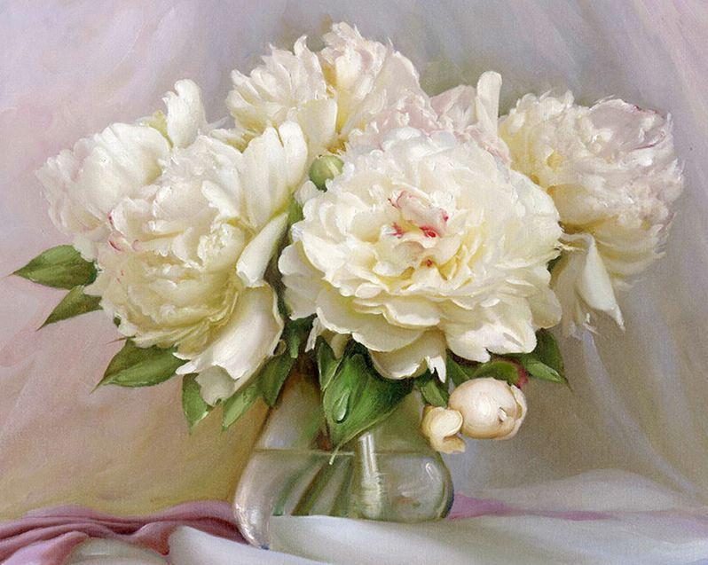 paintingnumberart White Flowers in a Vase – Flowers Paint By Number
