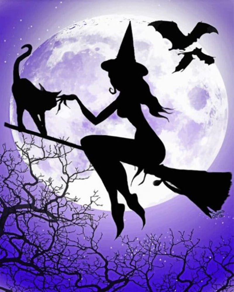 paintingnumberart Witch and Cat Silhouette-Paint by Numbers Kit