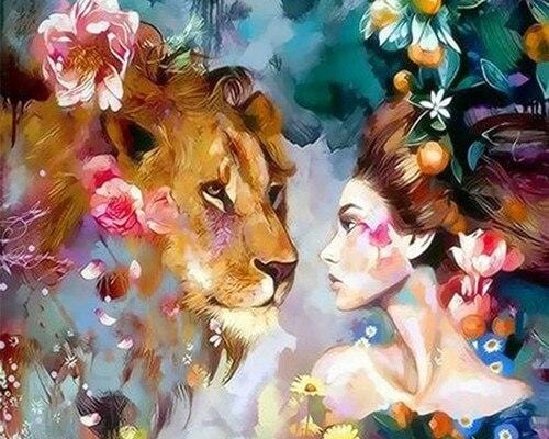 paintingnumberart Woman With Lion – Animals Paint By Number